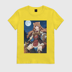 Футболка хлопковая женская Рафталия сражается в ночи, цвет: желтый