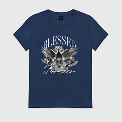 Футболка хлопковая женская Blessed forever, цвет: тёмно-синий
