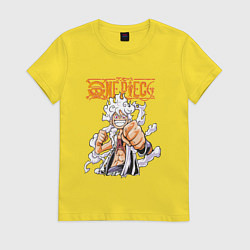 Футболка хлопковая женская Ванпис Монки Д Луффи молния, цвет: желтый