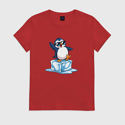 Футболка хлопковая женская Пингвин на льдине, цвет: красный