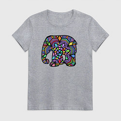 Футболка хлопковая женская Цветной слоник, цвет: меланж