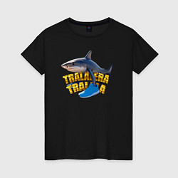 Футболка хлопковая женская Brainrot shark memes meme, цвет: черный