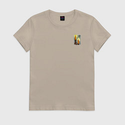 Футболка хлопковая женская Две горящие свечи на подсвечнике в темноте, цвет: миндальный