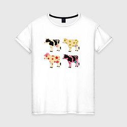 Футболка хлопковая женская Милые коровы поп-арт, цвет: белый