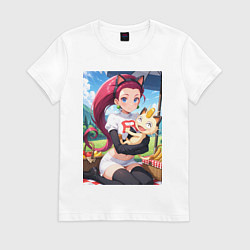 Футболка хлопковая женская Джесси и Мяут на пикнике, цвет: белый