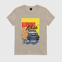 Футболка хлопковая женская Burning wheels, цвет: миндальный
