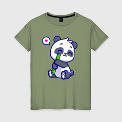 Футболка хлопковая женская Lovely panda, цвет: авокадо