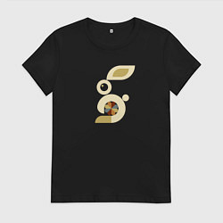 Футболка хлопковая женская Белый кролик цветочный модерн - абстракция, цвет: черный