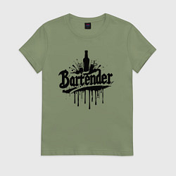 Футболка хлопковая женская Бармен бутылка и бокалы, цвет: авокадо
