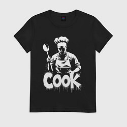 Футболка хлопковая женская Повар с большой ложкой, цвет: черный
