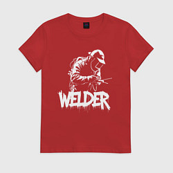 Футболка хлопковая женская Сварщик в работе, цвет: красный