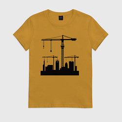 Футболка хлопковая женская Башенные краны, цвет: горчичный