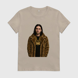 Футболка хлопковая женская Bones в шубе, цвет: миндальный