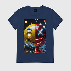 Футболка хлопковая женская Смайлик твоего переменного настроения, цвет: тёмно-синий