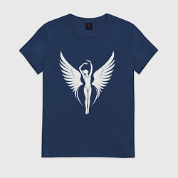 Футболка хлопковая женская Гимнастка с крыльями, цвет: тёмно-синий