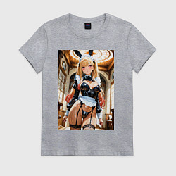 Футболка хлопковая женская Марин Китагава в откровенном наряде горничной-крол, цвет: меланж
