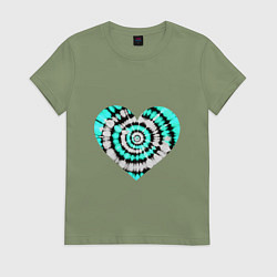 Футболка хлопковая женская Сердце Тай Дай, цвет: авокадо