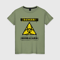 Футболка хлопковая женская Attention biohazard - danger, цвет: авокадо
