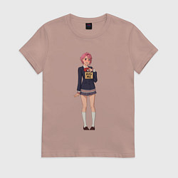 Футболка хлопковая женская Дандадан Сиратори Айра - обними меня, цвет: пыльно-розовый