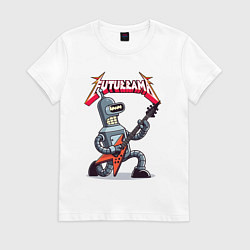 Футболка хлопковая женская Bender bending robot from rock group Futurama, цвет: белый