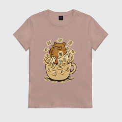 Футболка хлопковая женская Менеджер капибара в кружке, цвет: пыльно-розовый