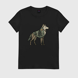 Футболка хлопковая женская Геометрический волк, цвет: черный