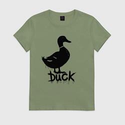 Футболка хлопковая женская Граффити утка, цвет: авокадо