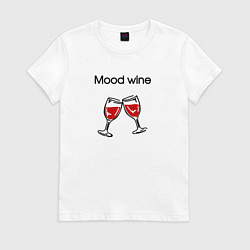 Футболка хлопковая женская Mood wine с бокалами красного вина, цвет: белый