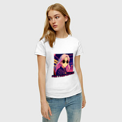 Футболка хлопковая женская Ретровейв аниме девушка, цвет: белый — фото 2