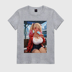 Футболка хлопковая женская Sexy гяру с мороженным - аниме, цвет: меланж