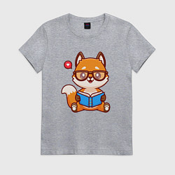 Футболка хлопковая женская Лисёнок с книгой, цвет: меланж