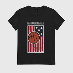 Футболка хлопковая женская Basketball USA, цвет: черный
