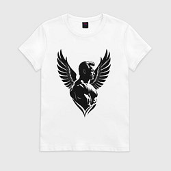 Футболка хлопковая женская Арнольд Шварценеггер с крыльями, цвет: белый
