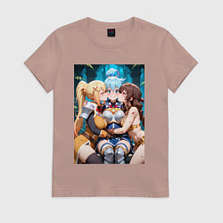Футболка хлопковая женская 3 горе-подружки, цвет: пыльно-розовый