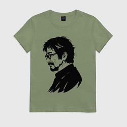 Футболка хлопковая женская Хаяо Миядзаки в профиль, цвет: авокадо