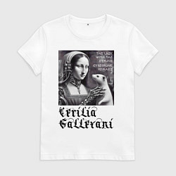 Футболка хлопковая женская Cecilia Gallerani - the lady with the ermine, цвет: белый