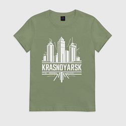 Футболка хлопковая женская Красноярск урбан пейзаж, цвет: авокадо