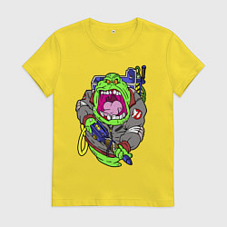 Футболка хлопковая женская Ghostbusters - Лизун охотник, цвет: желтый