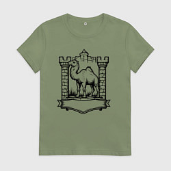 Футболка хлопковая женская Верблюд у стен крепости Челябинск, цвет: авокадо