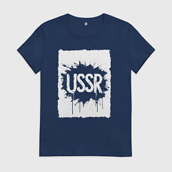 Футболка хлопковая женская СССР в стиле граффити, цвет: тёмно-синий