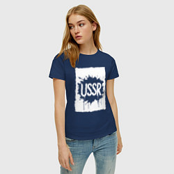 Футболка хлопковая женская СССР в стиле граффити, цвет: тёмно-синий — фото 2