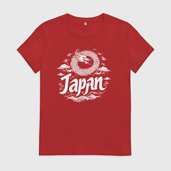 Футболка хлопковая женская Японский круглый дракон, цвет: красный