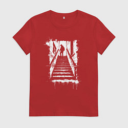 Футболка хлопковая женская Человек на лестнице, цвет: красный
