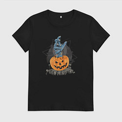Футболка хлопковая женская Зомби хэллоуин, цвет: черный