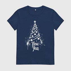 Футболка хлопковая женская Новый год и елка, цвет: тёмно-синий