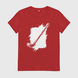 Футболка хлопковая женская Хоккейная клюшка в квадрате, цвет: красный