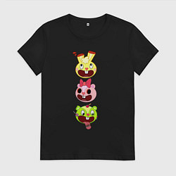 Футболка хлопковая женская Happy Three Friends heads, цвет: черный