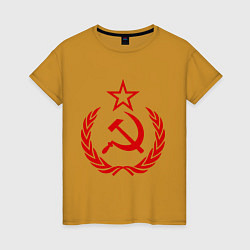 Футболка хлопковая женская СССР герб, цвет: горчичный