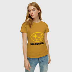 Футболка хлопковая женская Subaru Logo, цвет: горчичный — фото 2