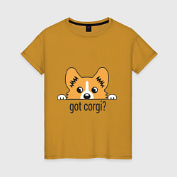 Футболка хлопковая женская Got Corgi, цвет: горчичный